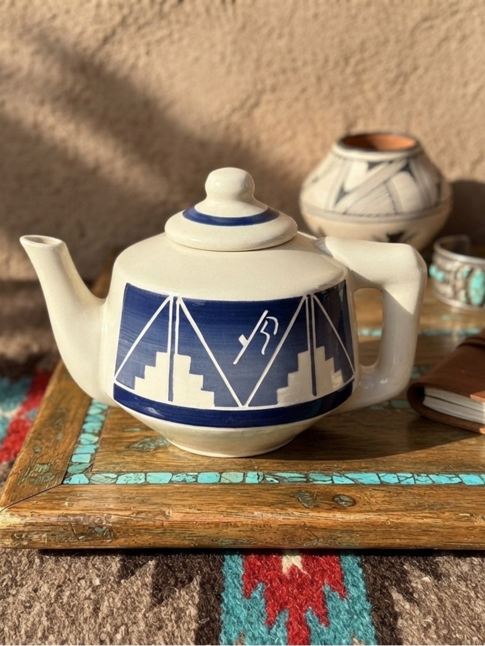 Vintage Native American Indian Tribal Lakota Sioux Pottery Teapot -Signed